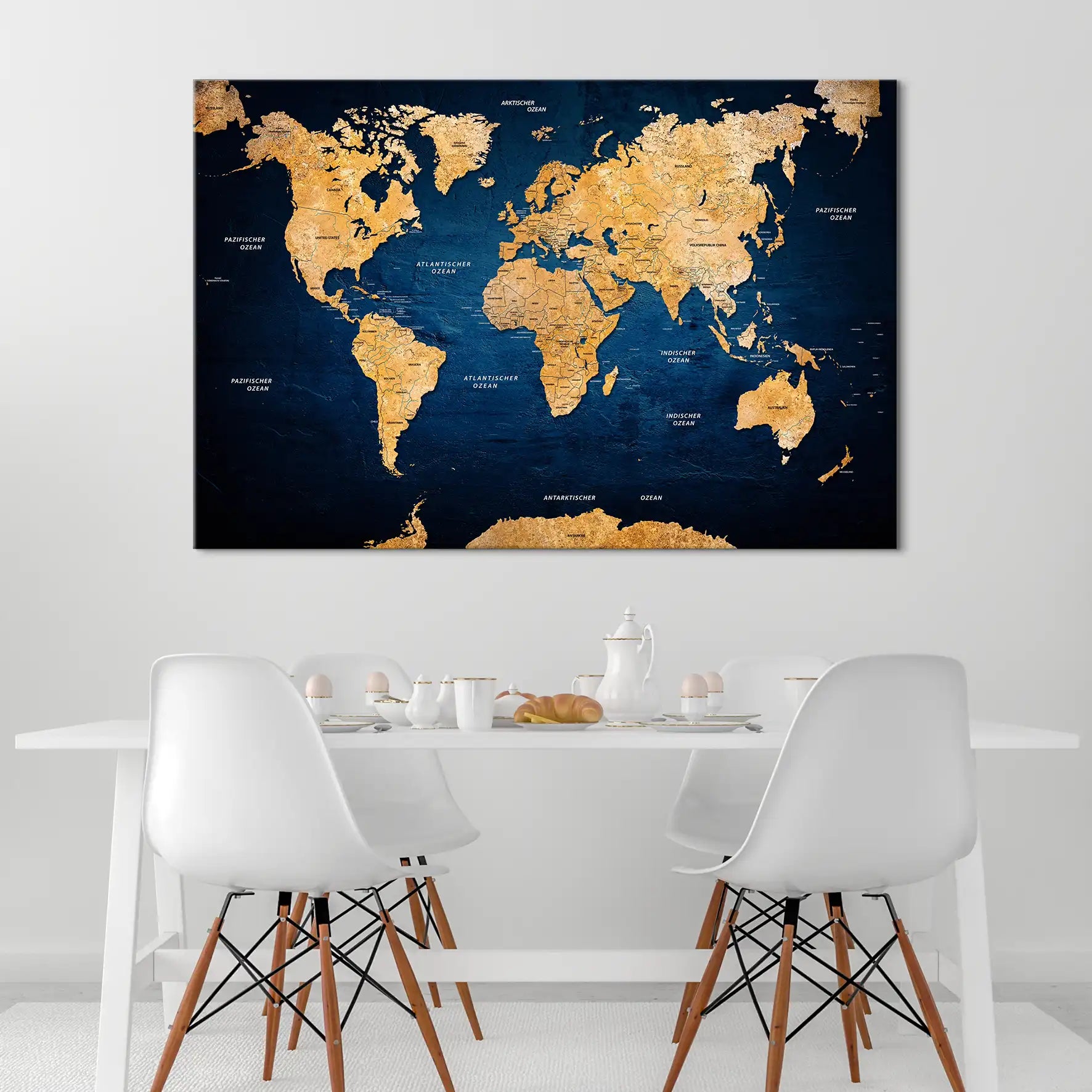 Weltkarte Dark Blue Leinwand Bild INGALERIE