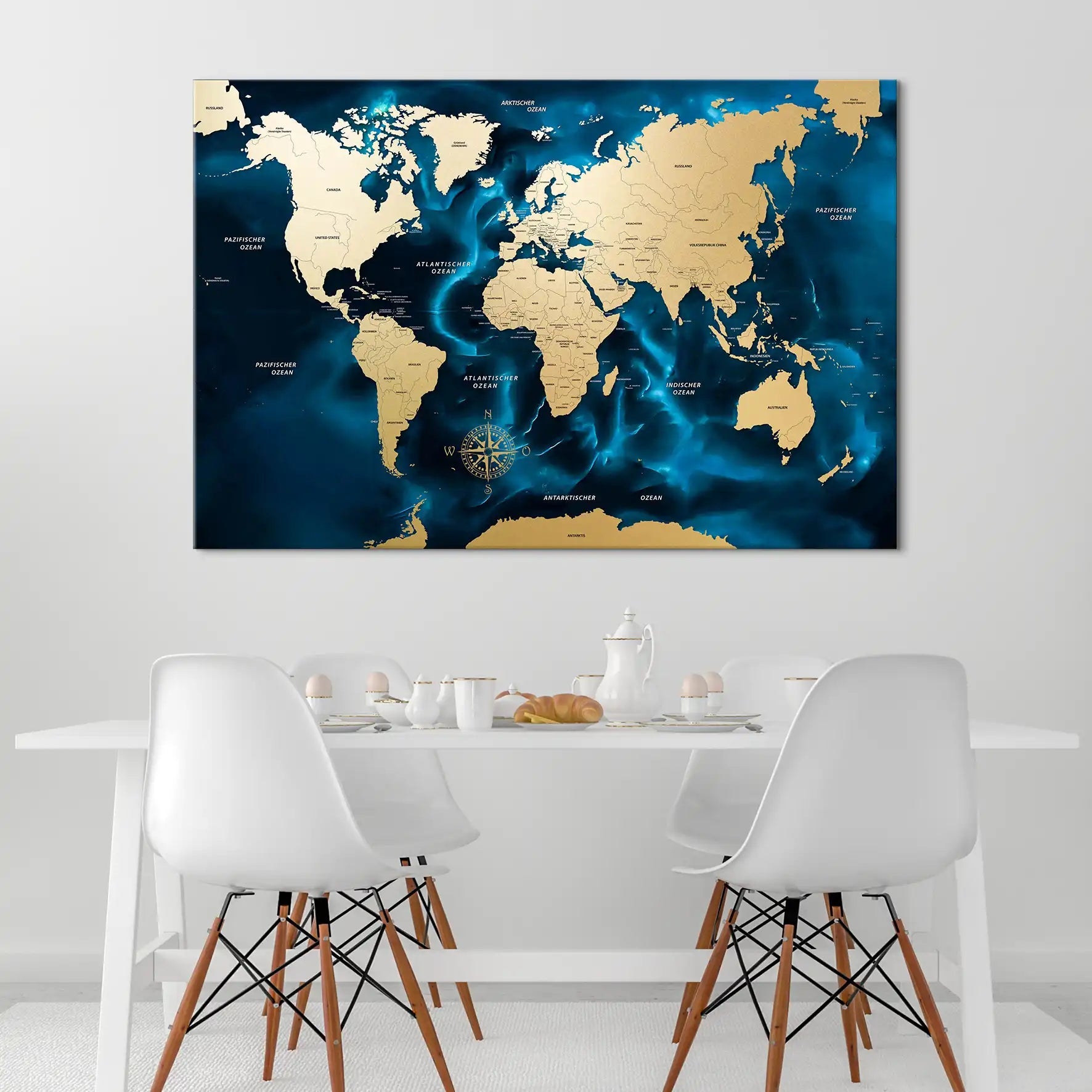 Weltkarte Ocean Blue Leinwand Bild INGALERIE