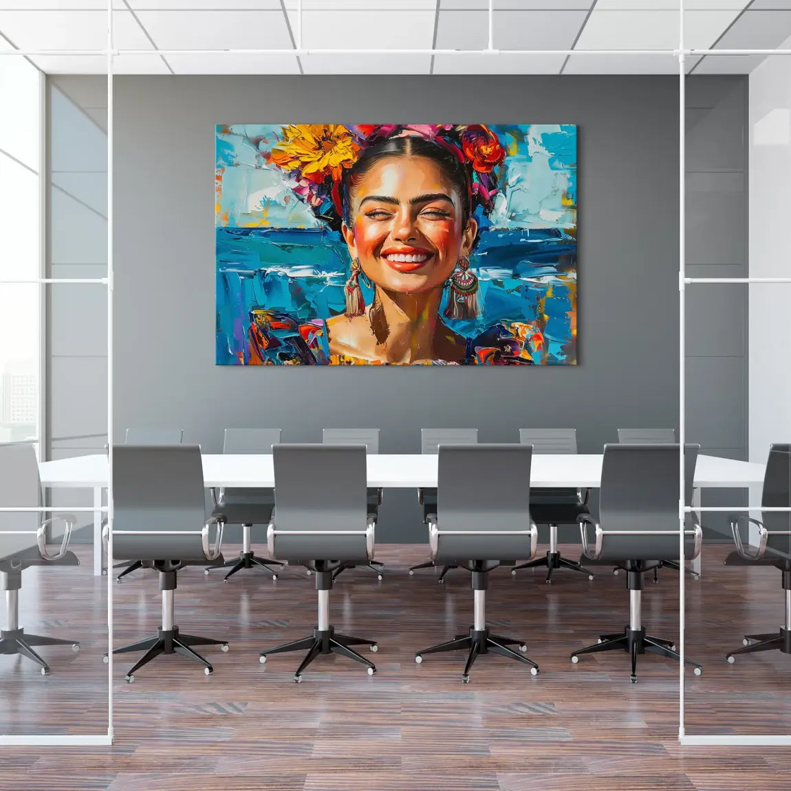 Frida lacht in Farbenpracht Leinwand Bild INGALERIE