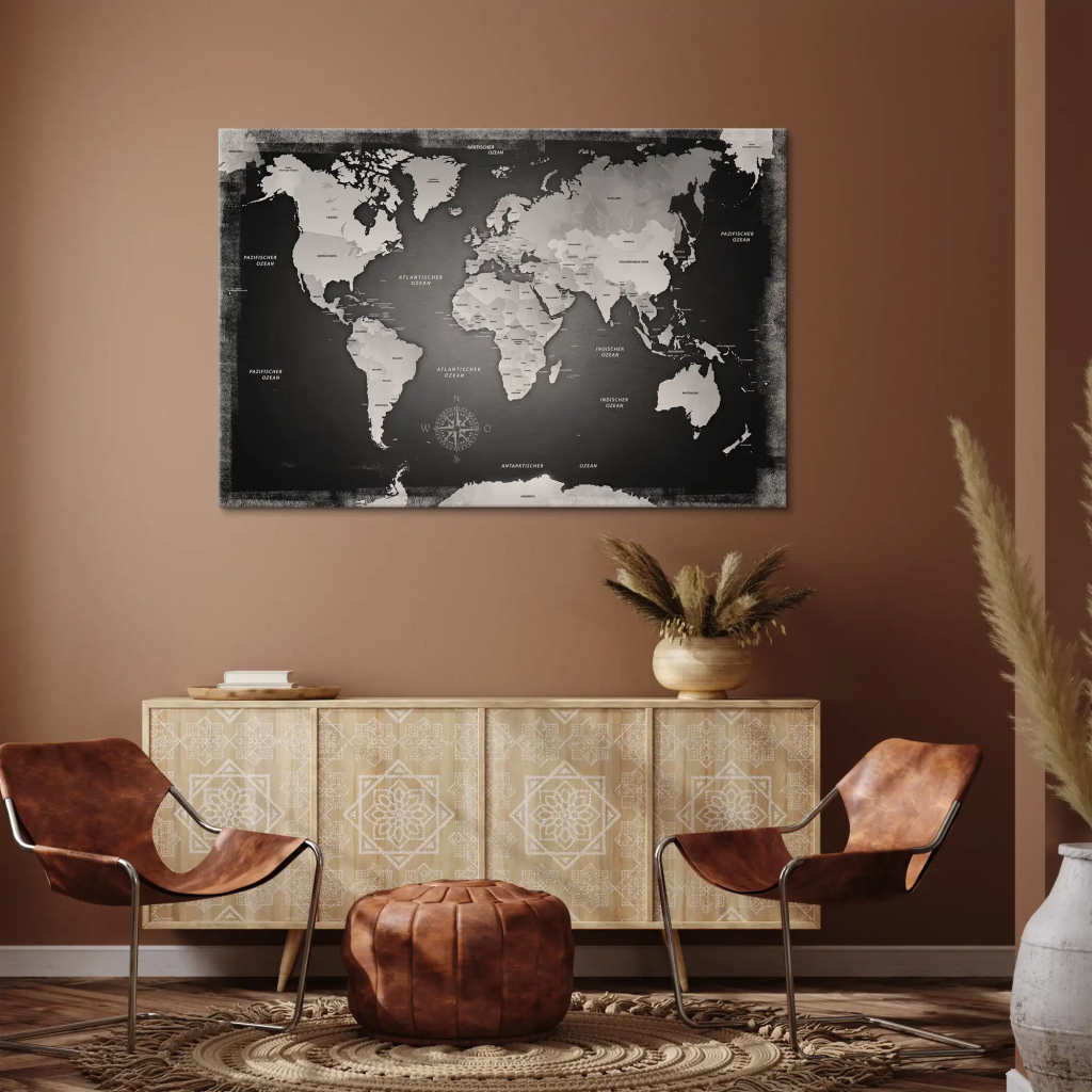 Weltkarte Black Style Leinwand Bild INGALERIE