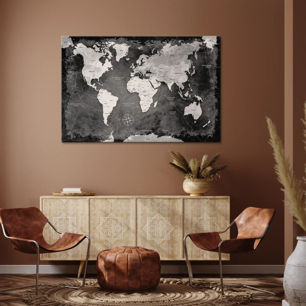 Weltkarte Black Stone Leinwand Bild INGALERIE