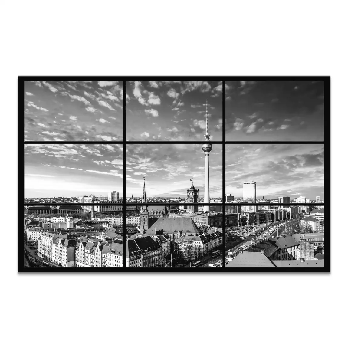 Berlin Skyline Noir Leinwand Bild