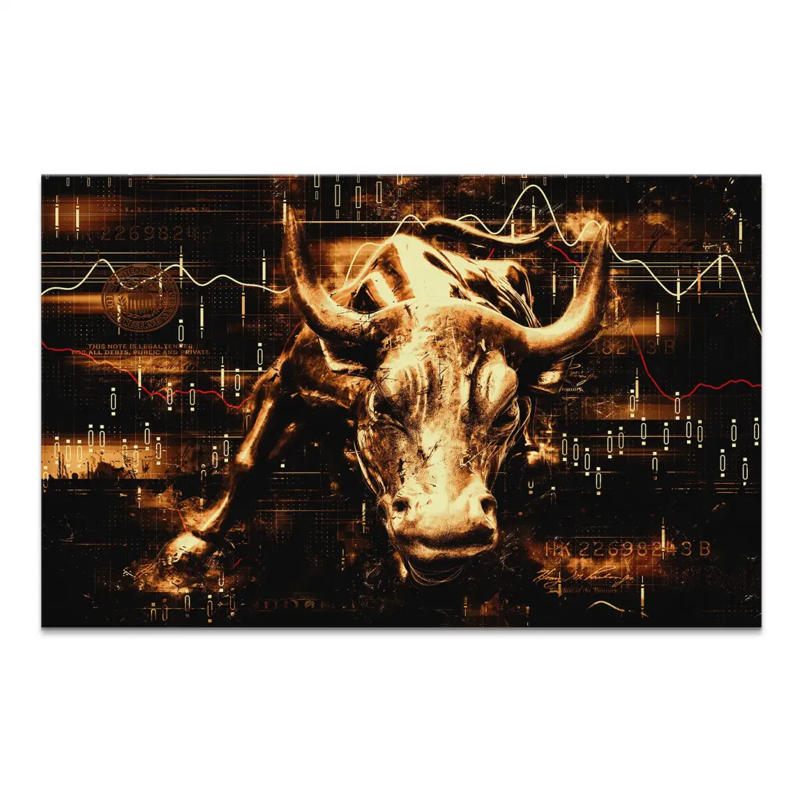 Börsenbulle Retro Art Leinwand Bild