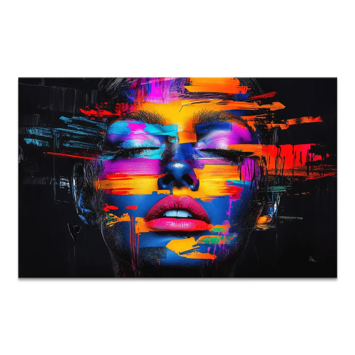 Neon Frauenportrait Leinwand Bild