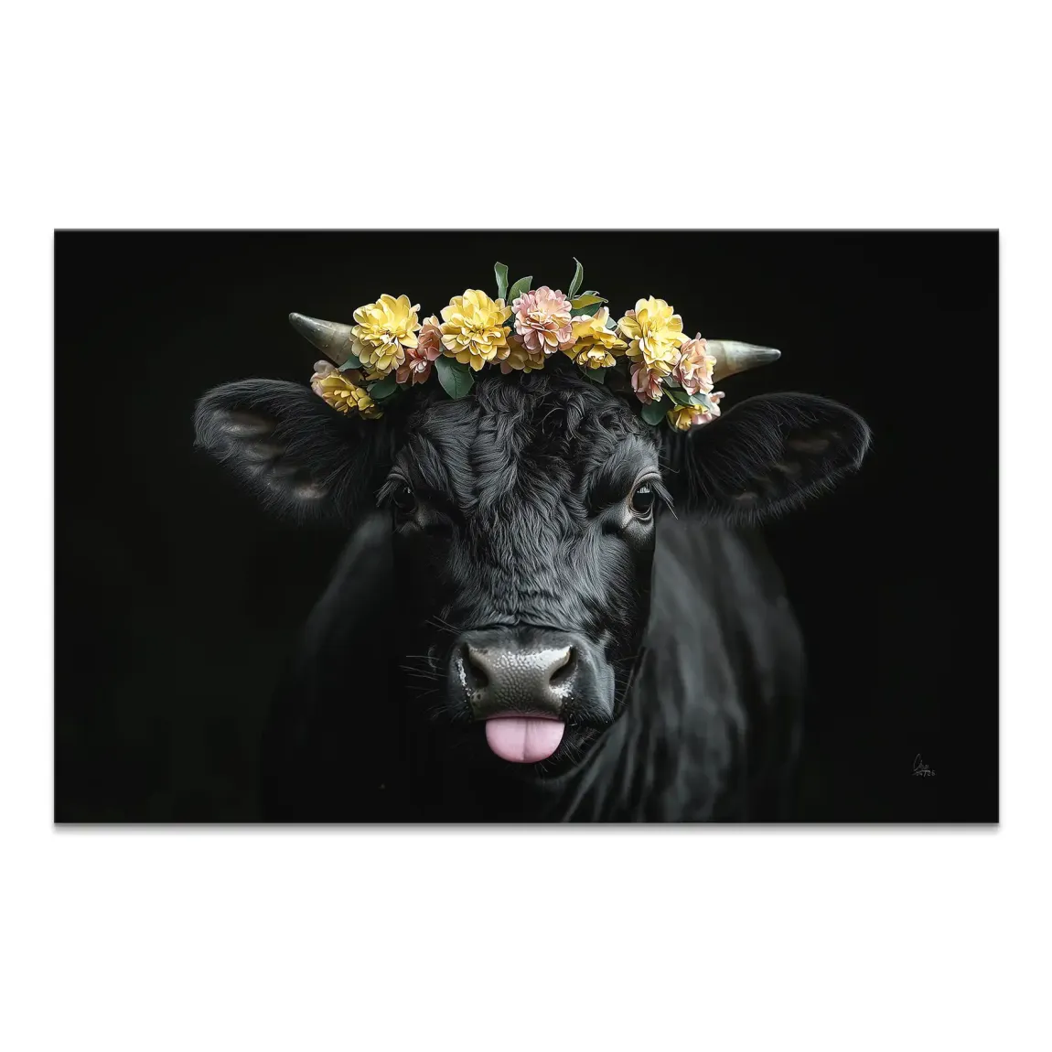 Blumige Kuh Leinwand Bild