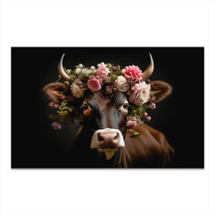 Kuh liebt Blumen Leinwand Bild