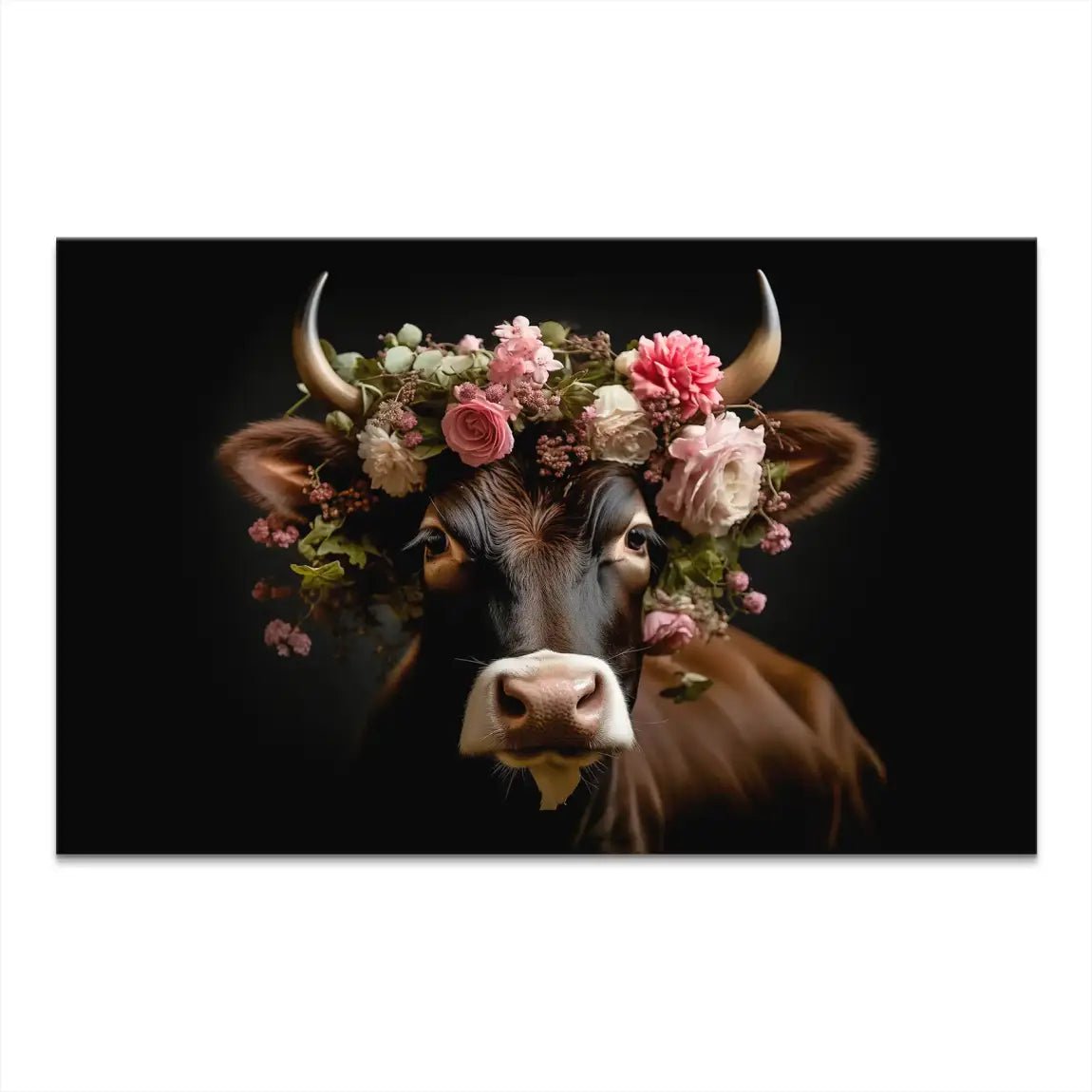 Kuh liebt Blumen Leinwand Bild Modernes Tierbild