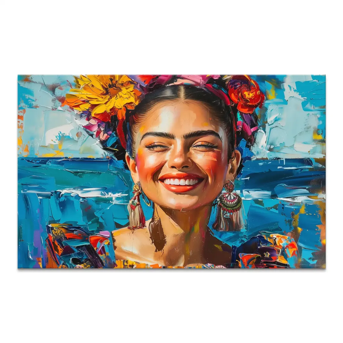 Frida lacht in Farbenpracht Leinwand Bild INGALERIE