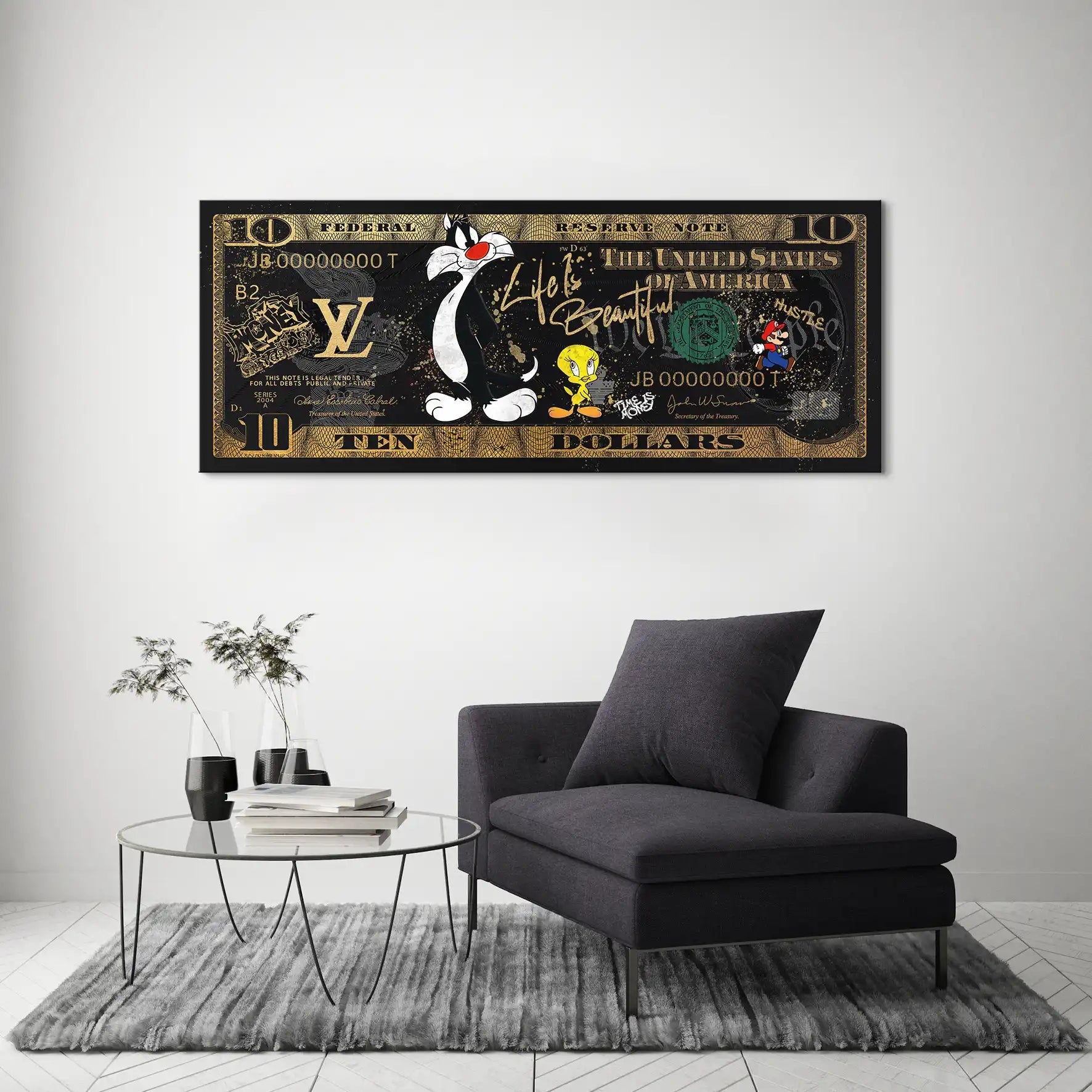 Tweety und Sylvester Black Dollar Leinwand Bild INGALERIE