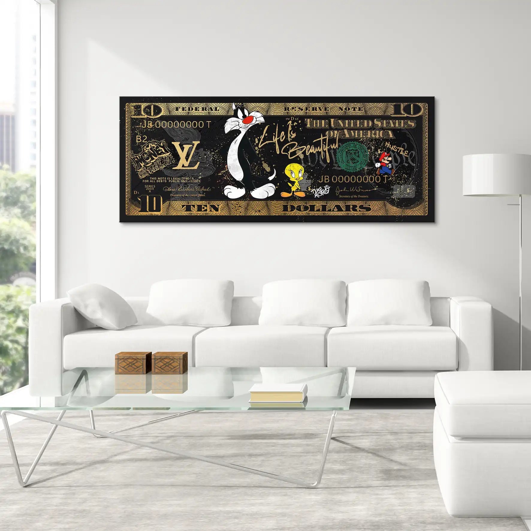 Tweety und Sylvester Black Dollar Leinwand Bild INGALERIE