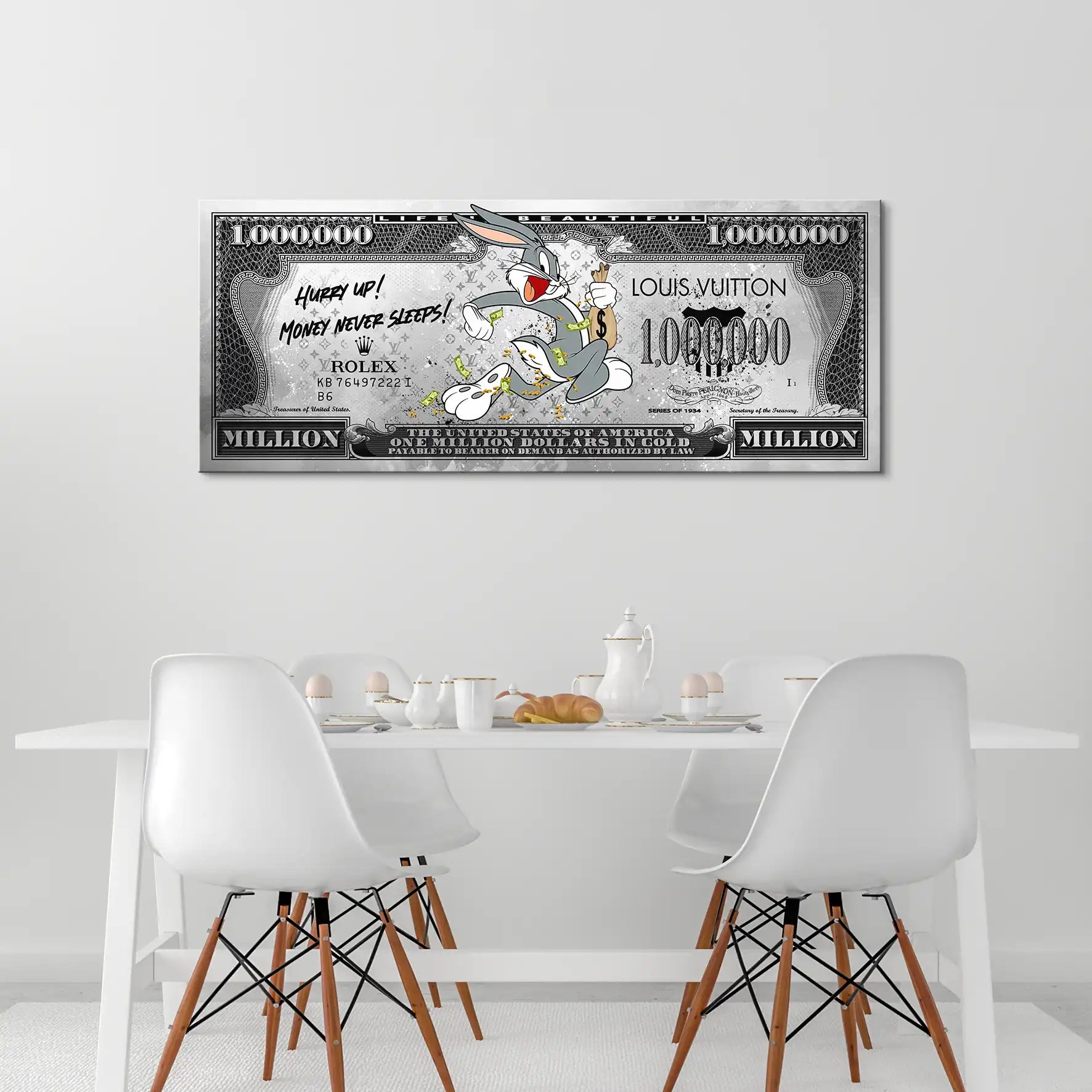 Bunny Dollar Hurry Up Silver Style Leinwand Bild INGALERIE