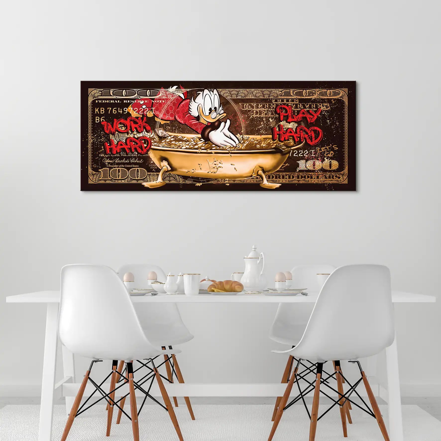 Dagobert Retro Dollar Work Hard Leinwand Bild INGALERIE