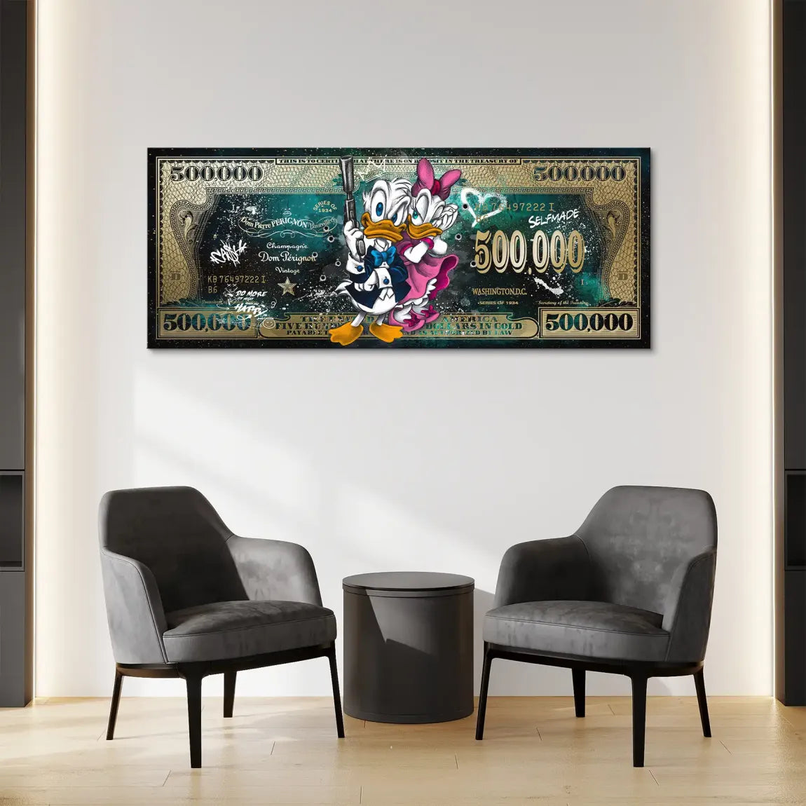 Donald & Daisy Duck Green Gold Pop Art Dollar Leinwand Bild INGALERIE