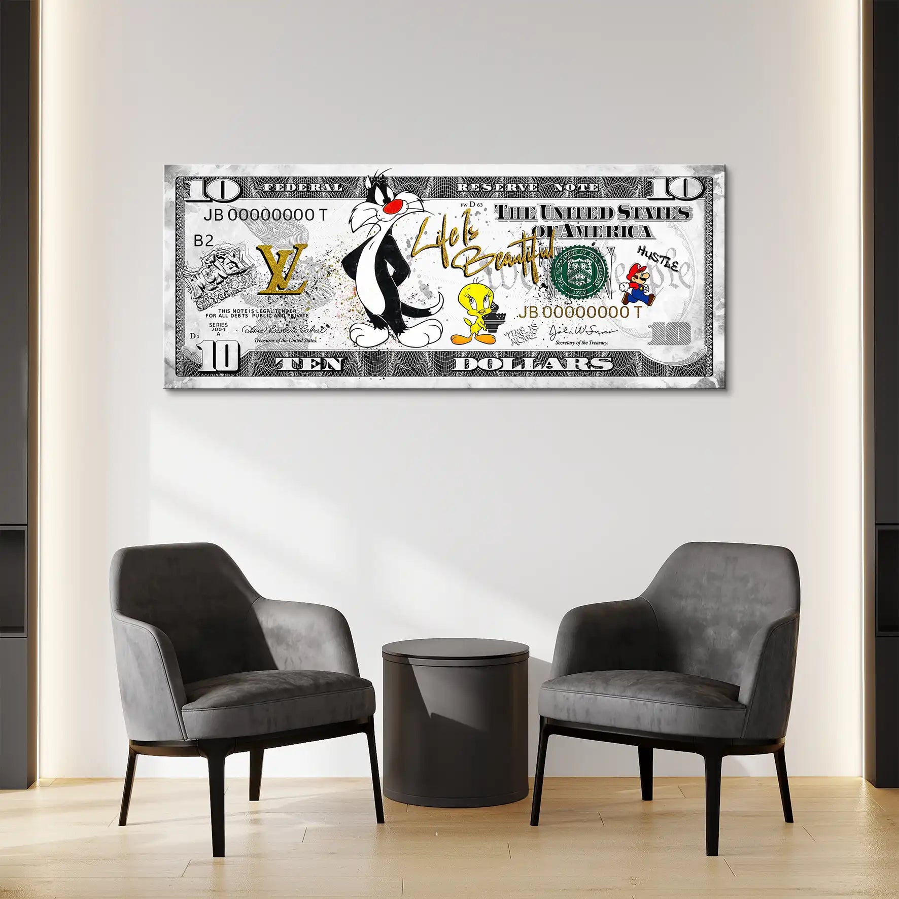 Tweety und Sylvester 10 Dollar Leinwand Bild INGALERIE