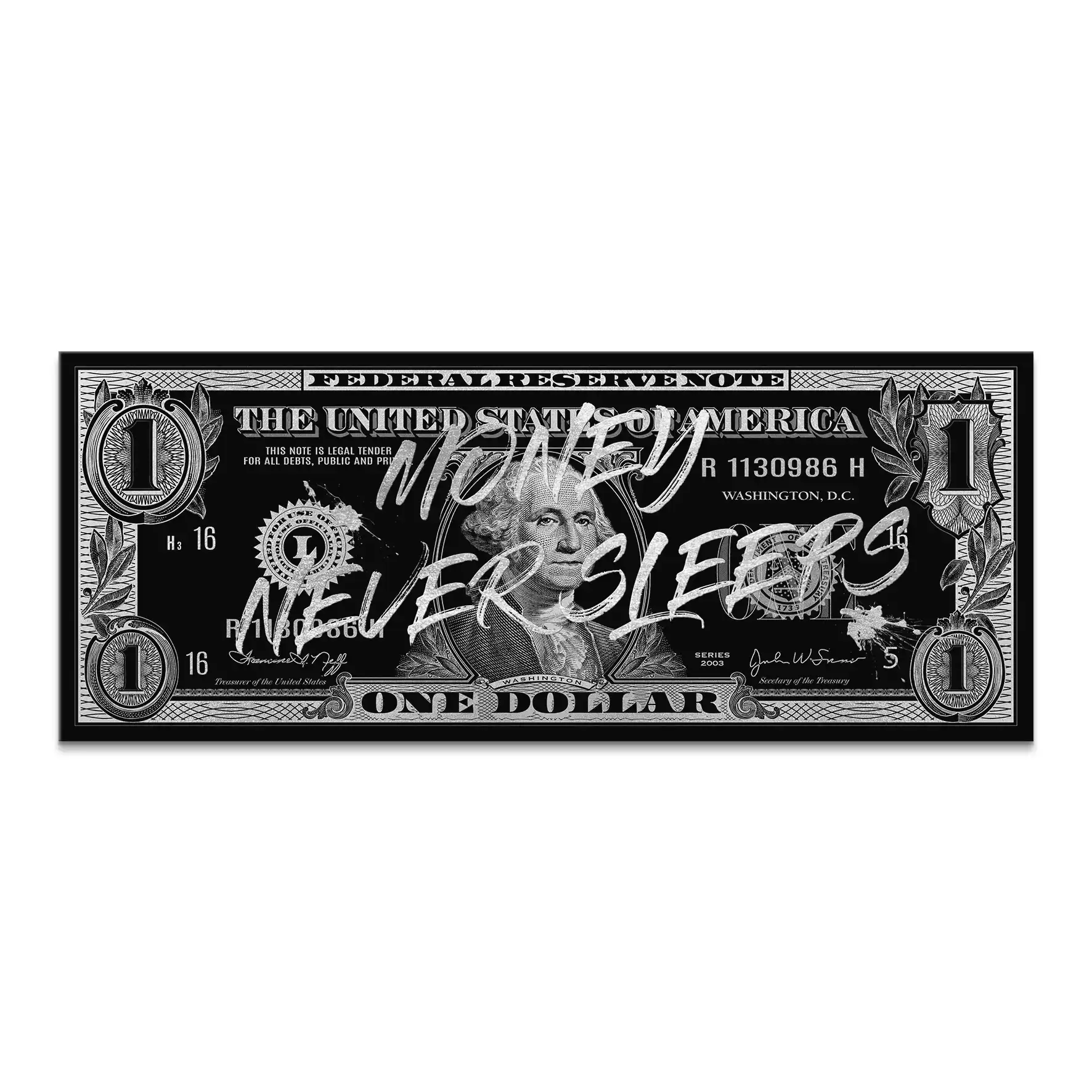 Monney Never Sleeps Dollar Silver Leinwand Bild INGALERIE