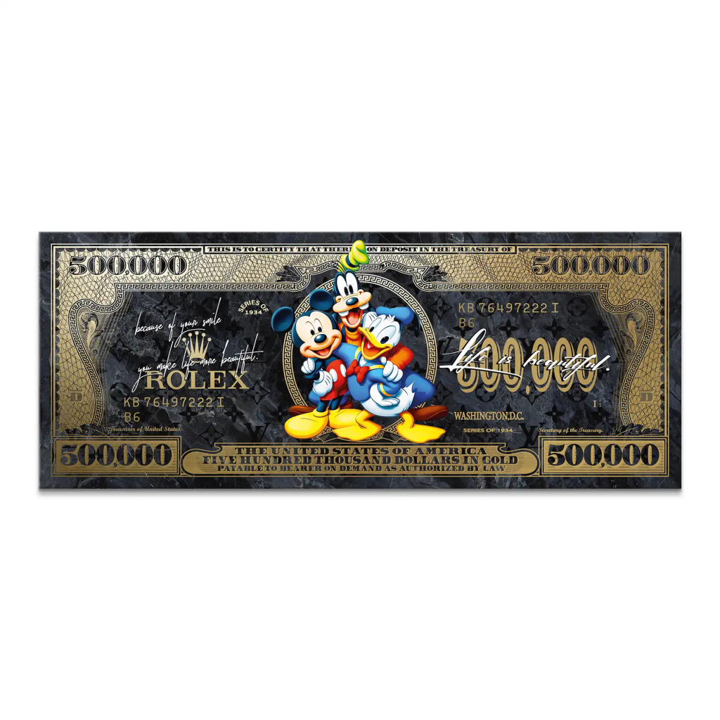 Micky Goofy Donald Gold Dollar Leinwand Bild INGALERIE