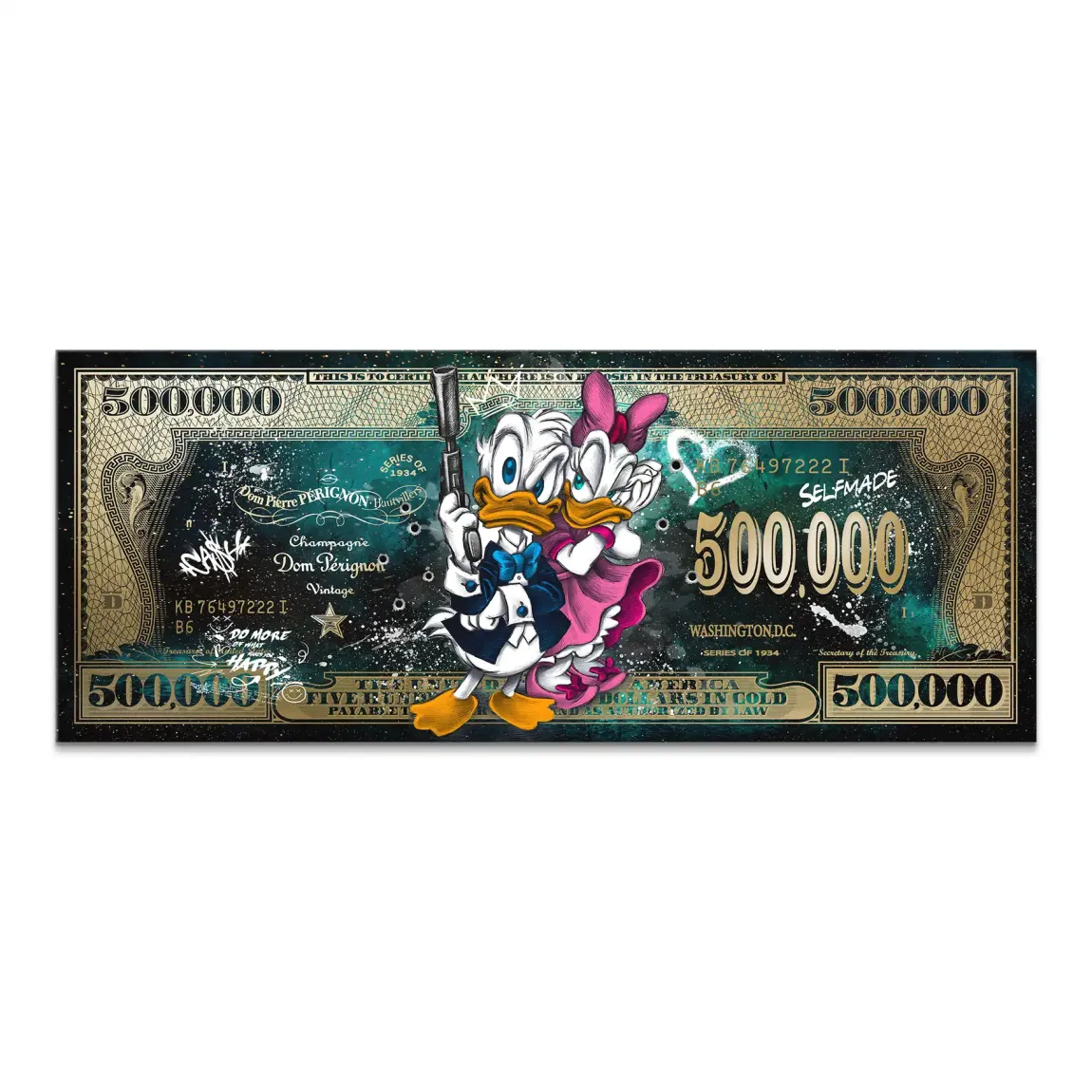 Donald & Daisy Duck Green Gold Pop Art Dollar Leinwand Bild INGALERIE