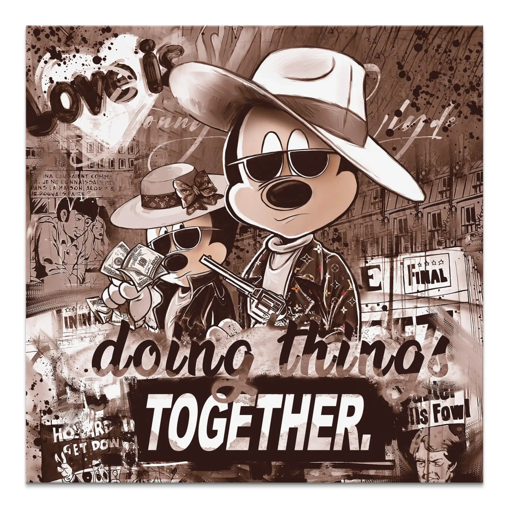 Micky & Minnie Gangster Retro Style Leinwand Bild INGALERIE