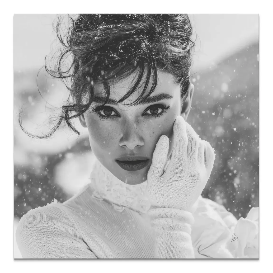 Audrey Hepburn Snow Portrait Leinwand Bild