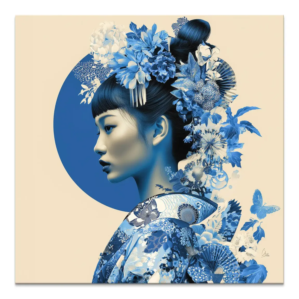 Blue Lotus Geisha Leinwand Bild