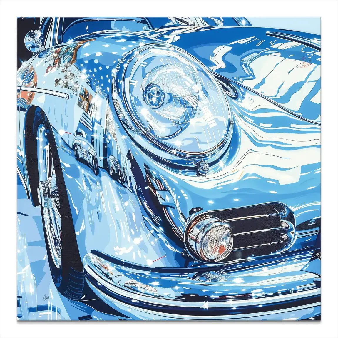 Porsche 356 Abstrakt Blue Leinwand Bild INGALERIE