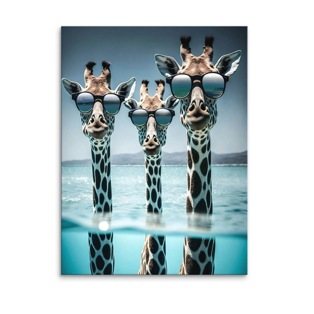 Drei Giraffen im Meer Leinwand Bild INGALERIE