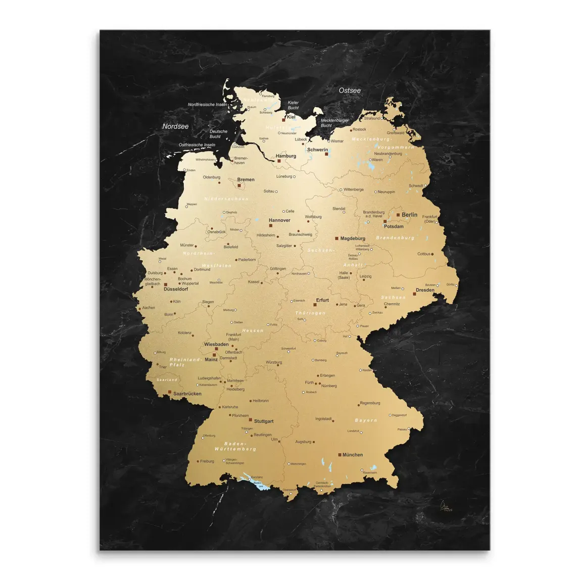 Deutschland Karte Gold Retro Leinwand Bild