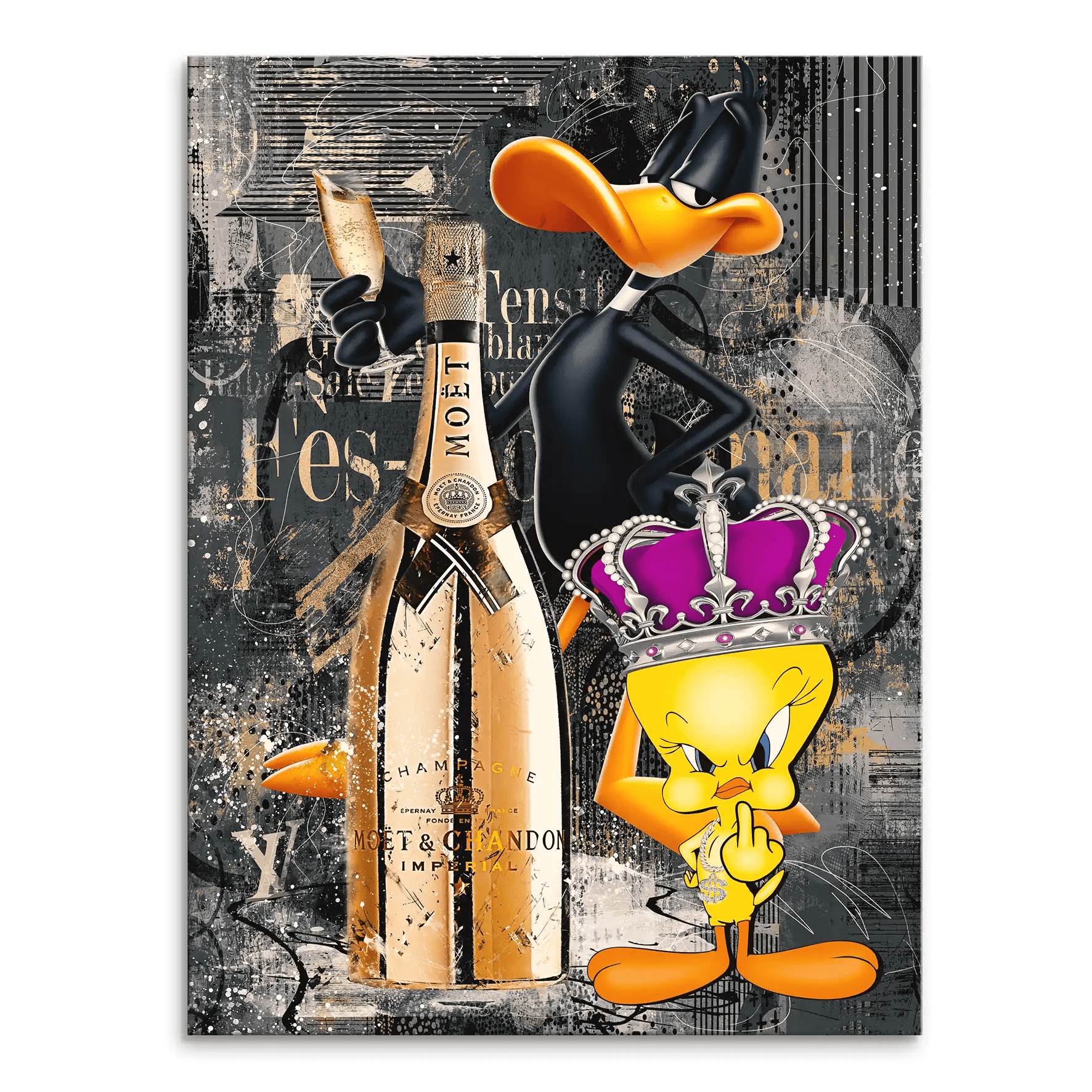 Duffy & Tweety Champagner Pop Art Leinwand Bild INGALERIE