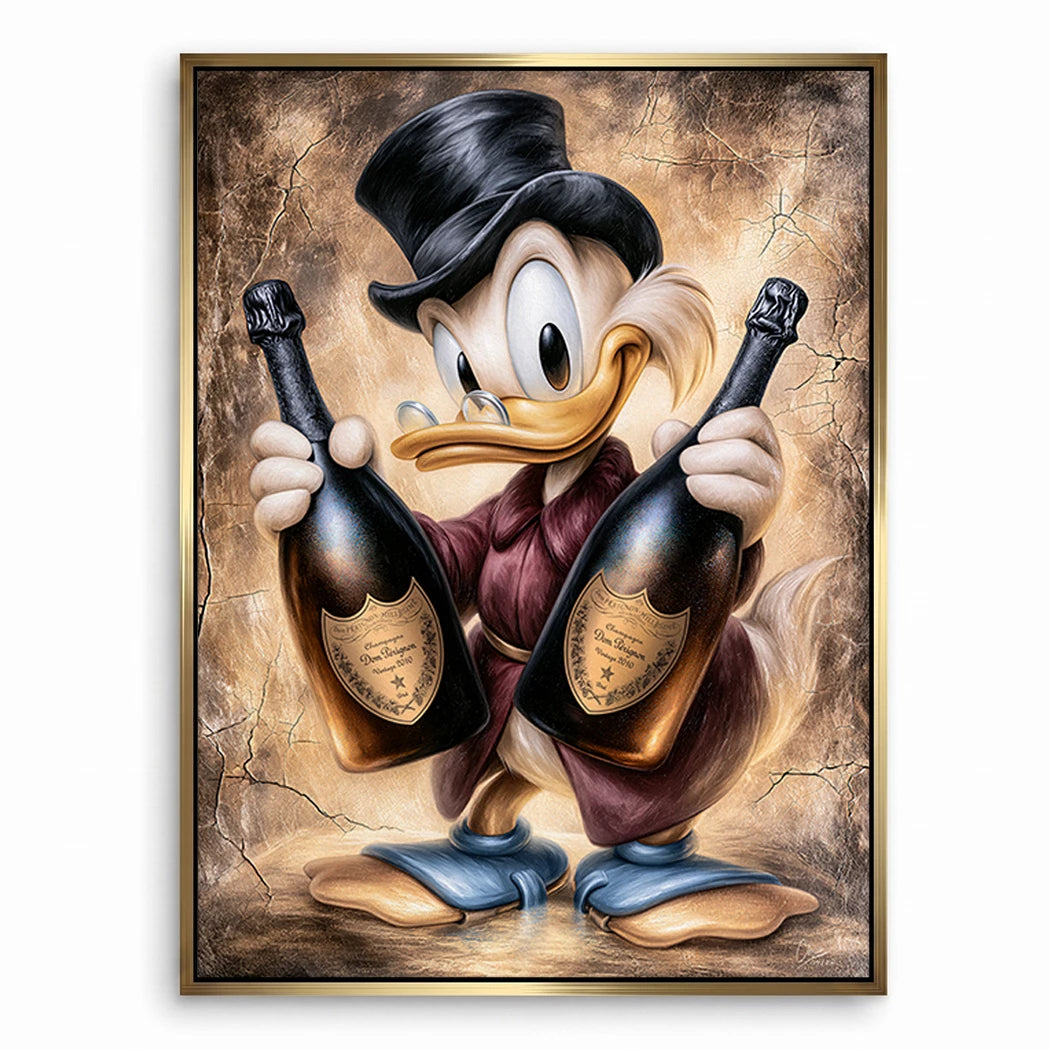 Dagobert Duck Champagner Art Leinwand Bild