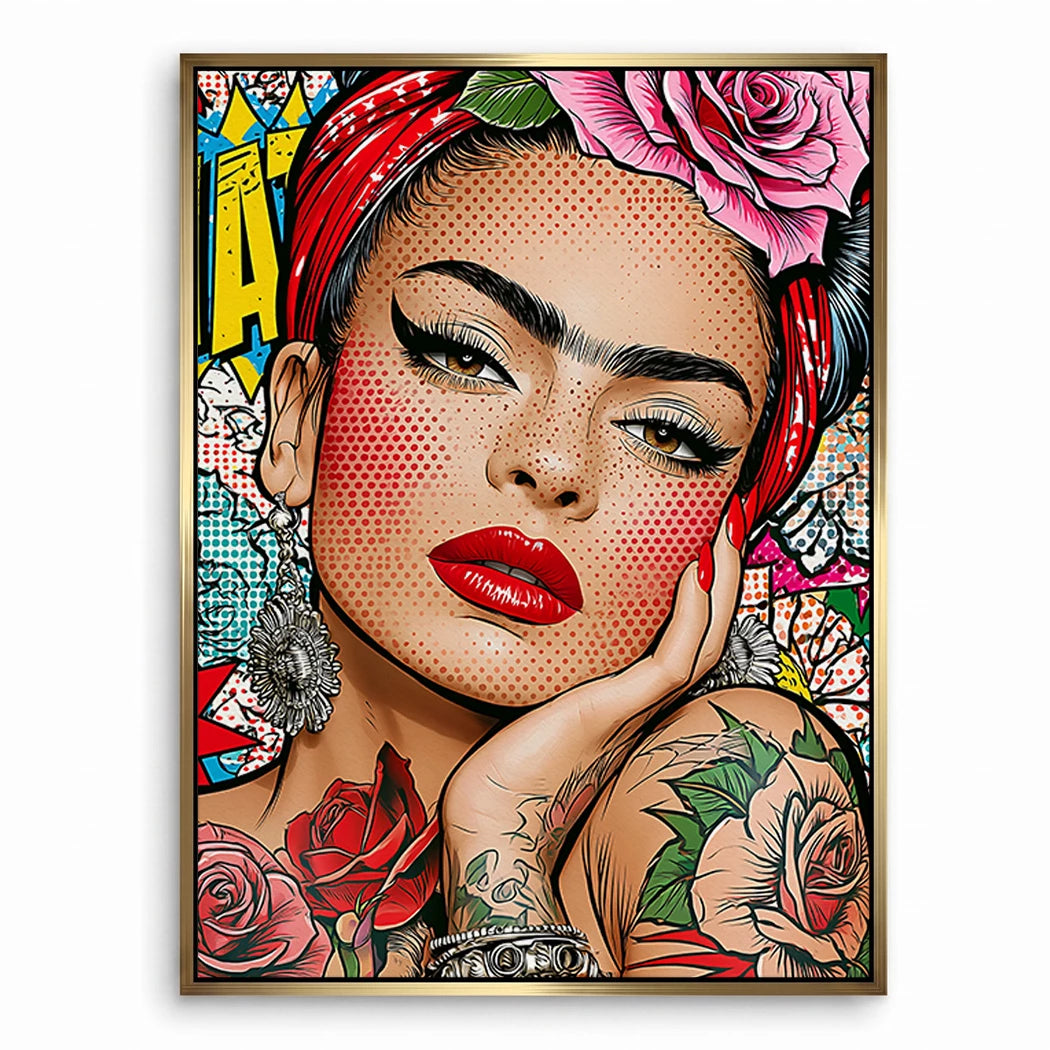 Frida Kahlo Rose Pop Art Leinwand Bild
