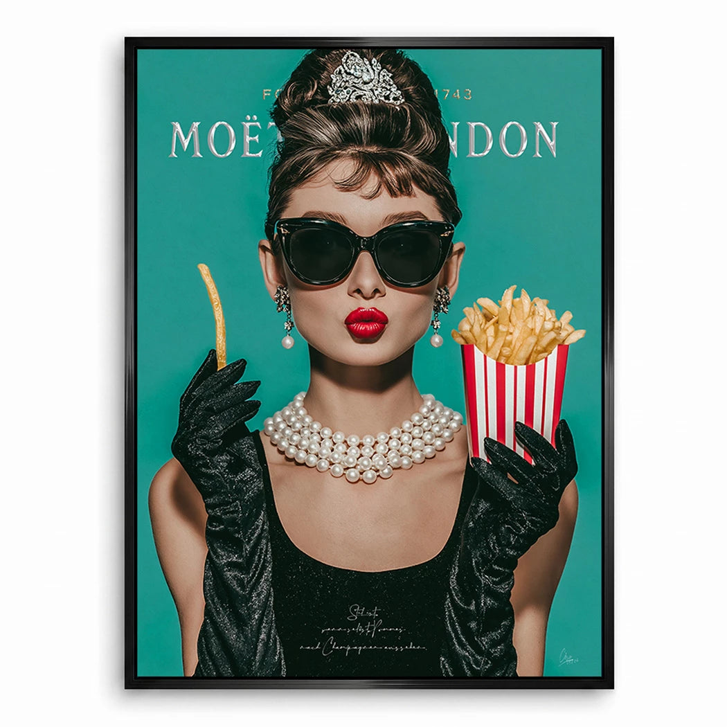 Audrey Hepburn Pommes Leinwand Bild