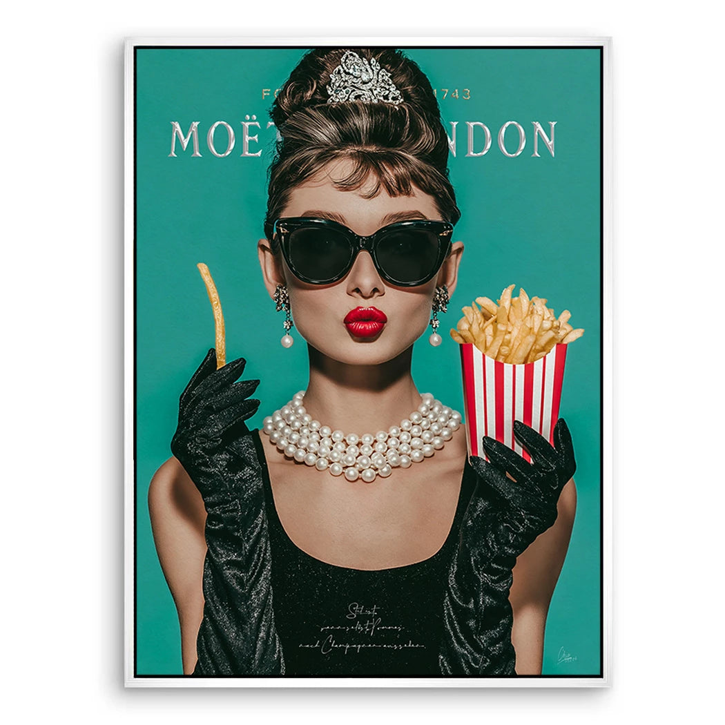 Audrey Hepburn Pommes Leinwand Bild