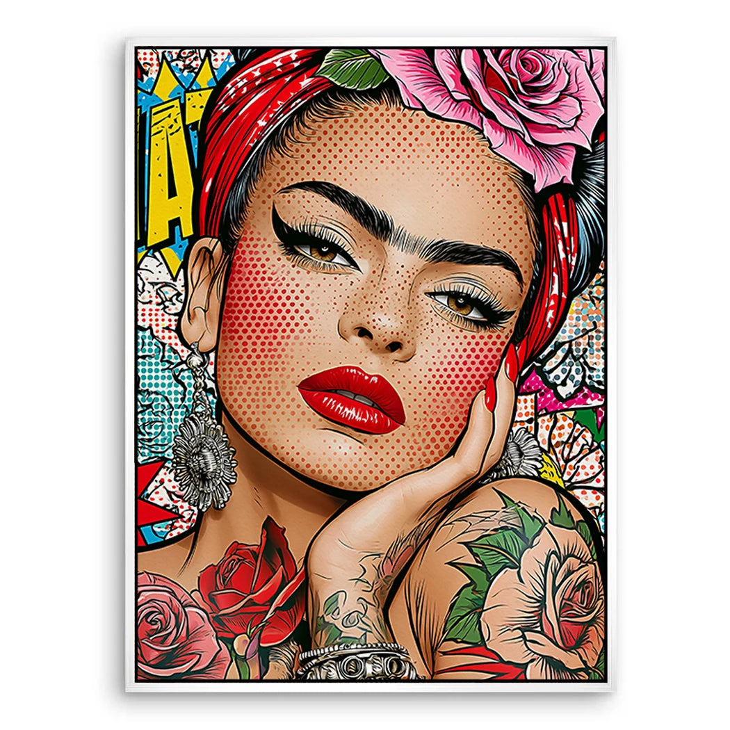 Frida Kahlo Rose Pop Art Leinwand Bild