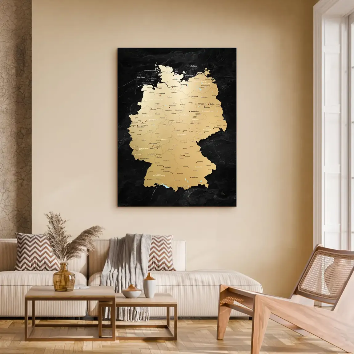 Deutschland Karte Gold Retro Leinwand Bild