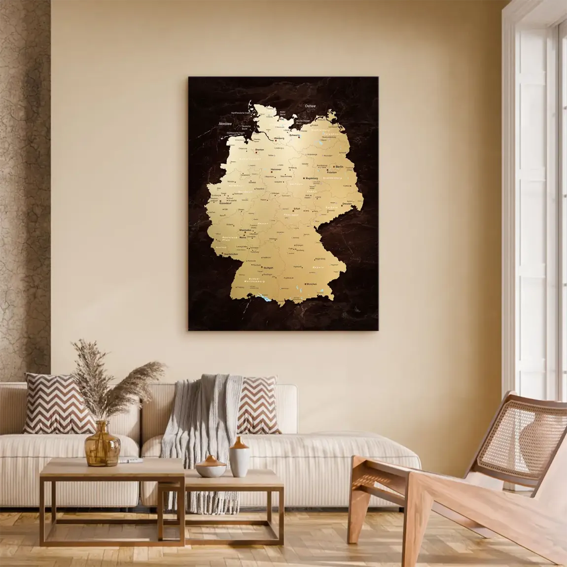 Deutschland Karte Gold Leinwand Bild