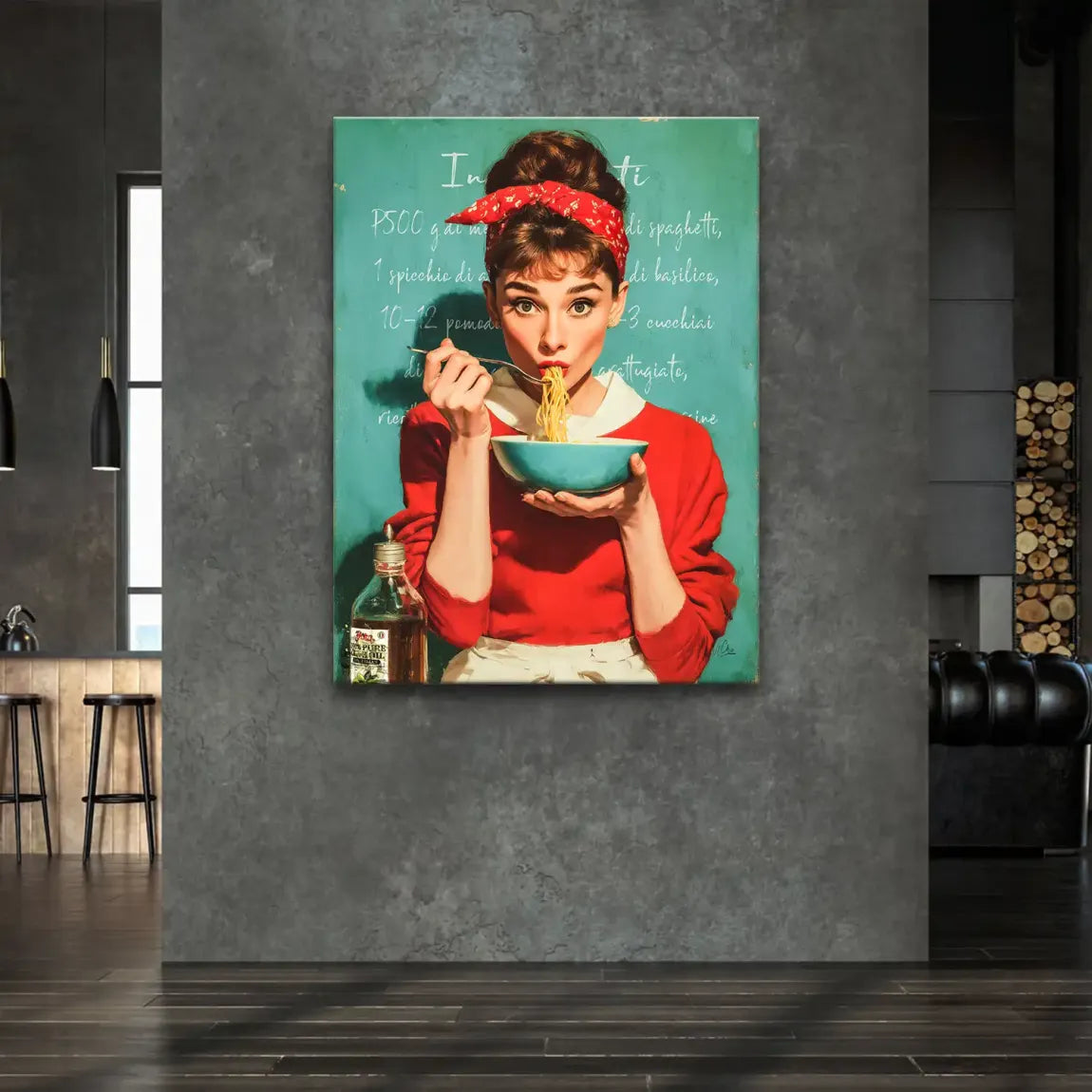 Audrey Hepburn Pasta Moments Leinwand Bild