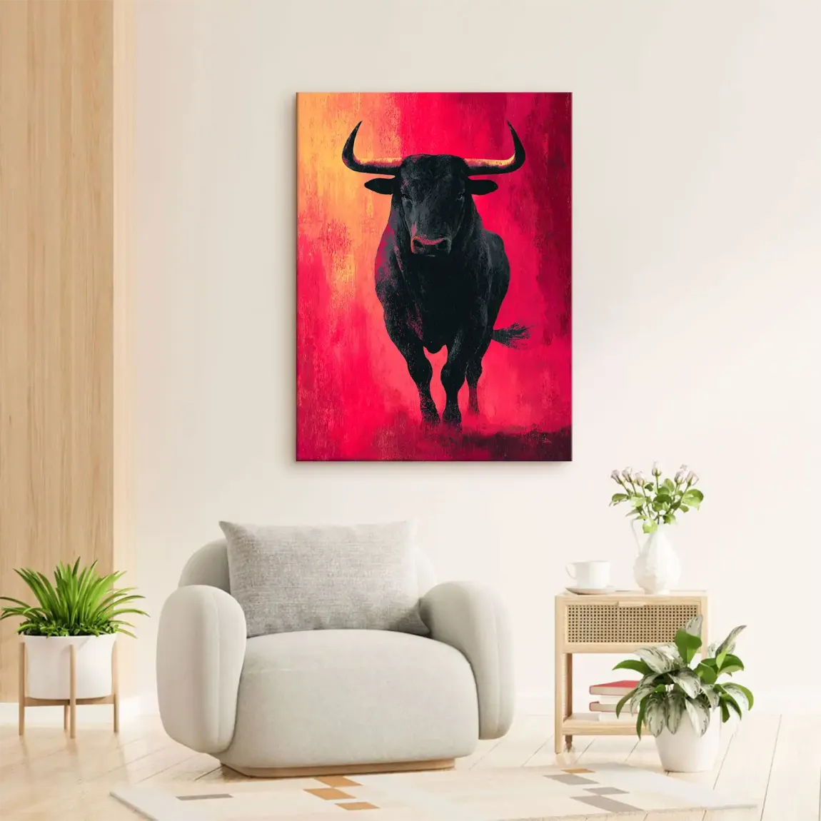 Stier in Rot Leinwand Bild