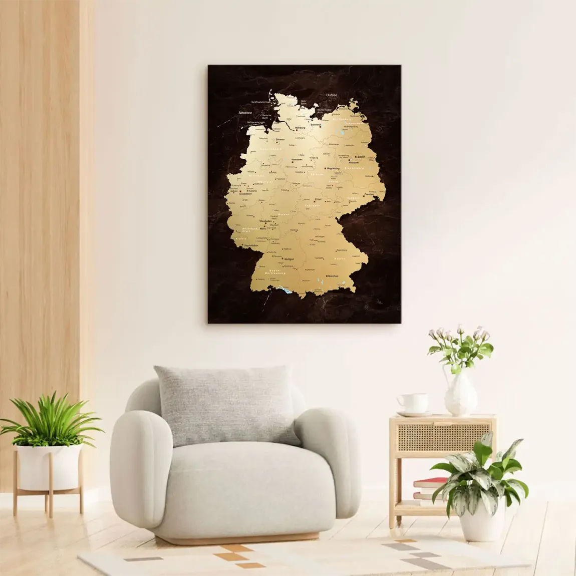 Deutschland Karte Gold Leinwand Bild