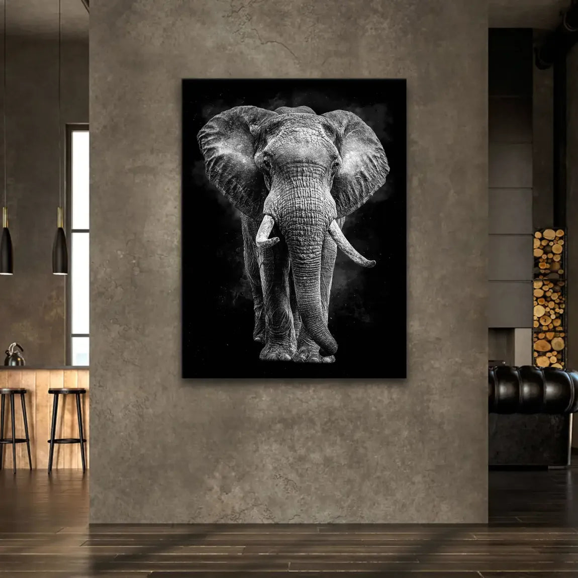 Elefant Noir Leinwand Bild