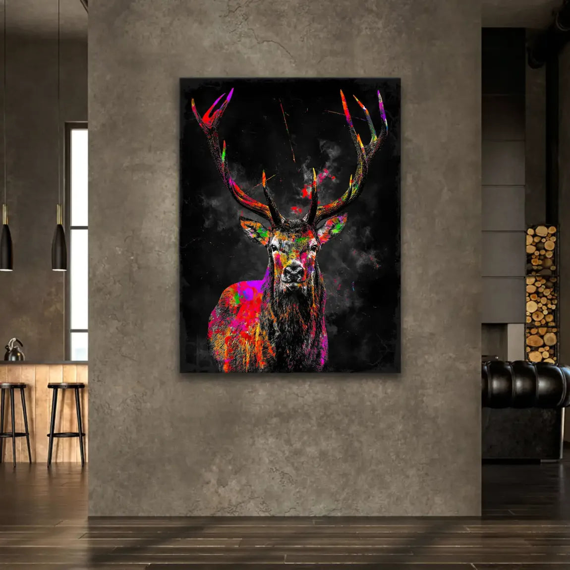 Bunter Hirsch Leinwand Bild