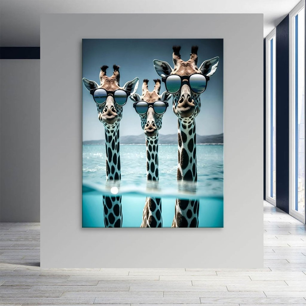 Drei Giraffen im Meer Leinwand Bild INGALERIE