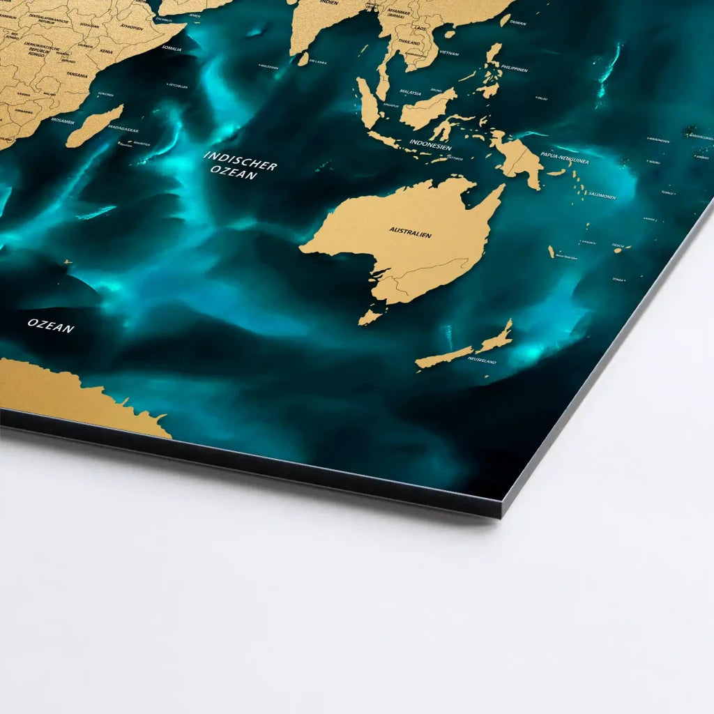 Weltkarte Ocean Türkis AluDibond Bild INGALERIE