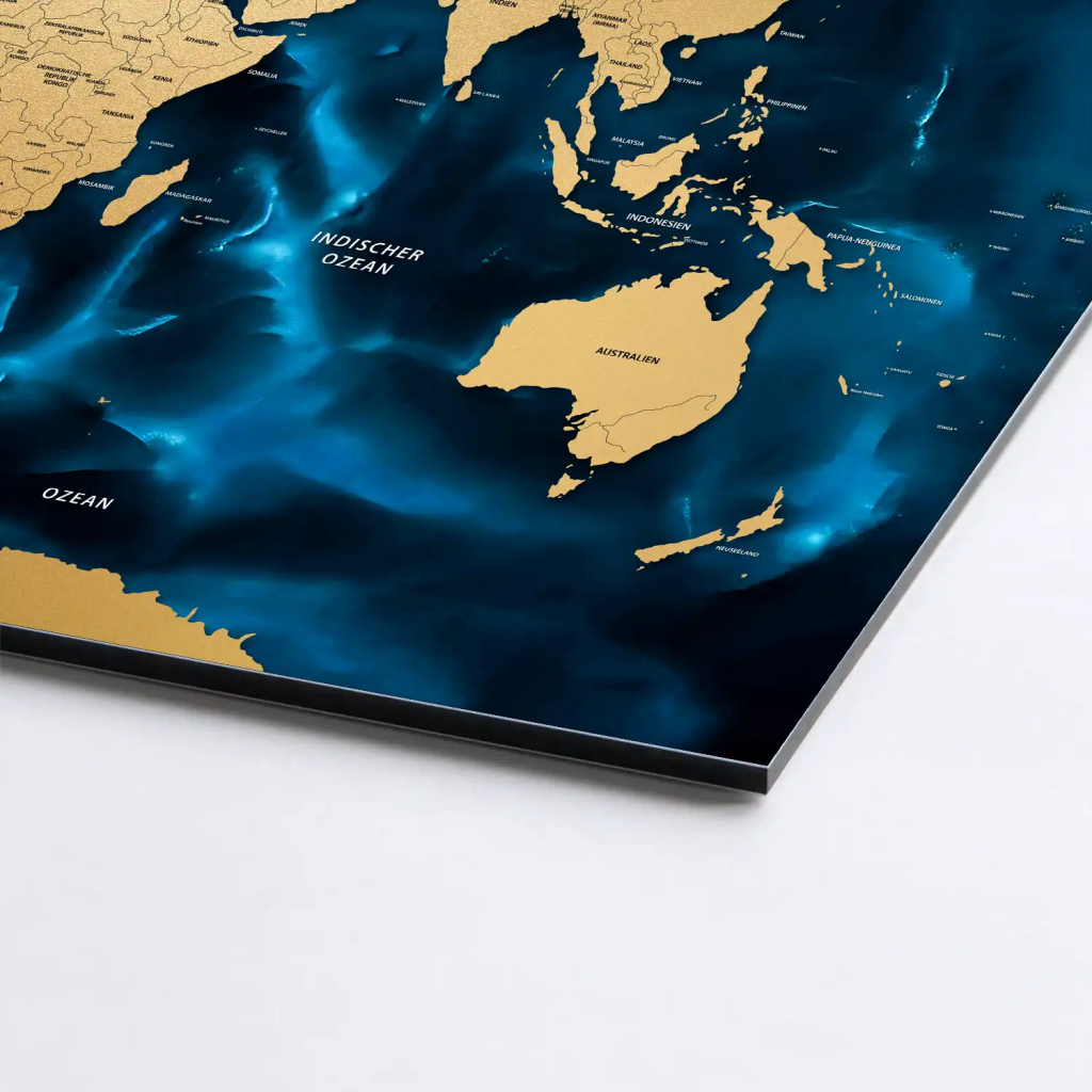 Weltkarte Ocean Blue AluDibond Bild INGALERIE