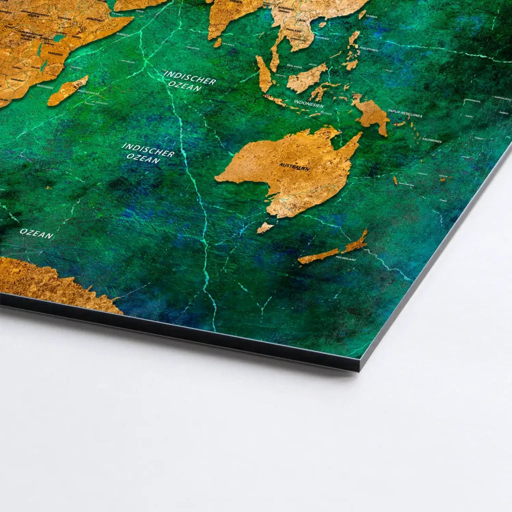 Weltkarte Green Ocean AluDibond Bild INGALERIE