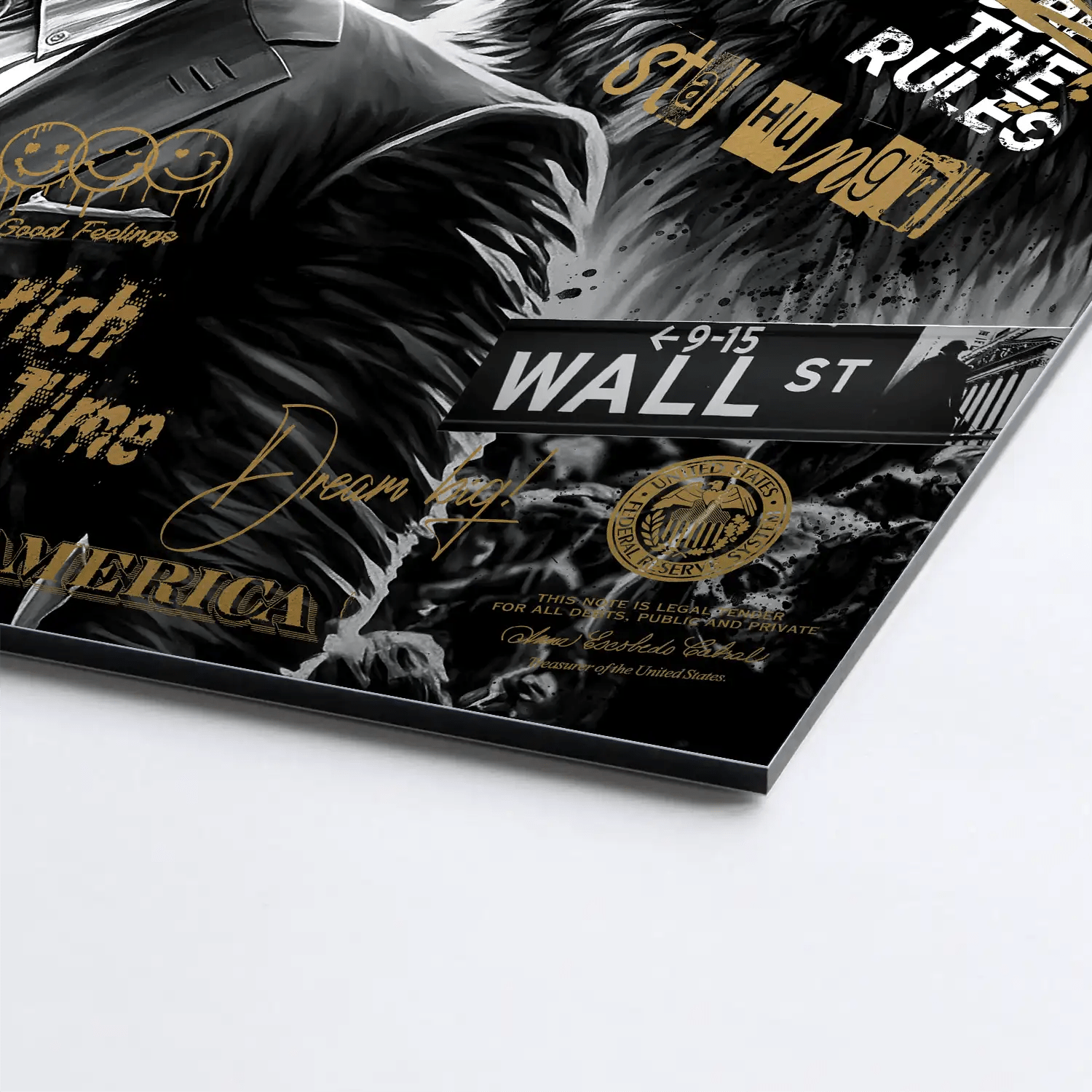 Wallstreet Wolf Gold Style Alu Dibond Bild INGALERIE