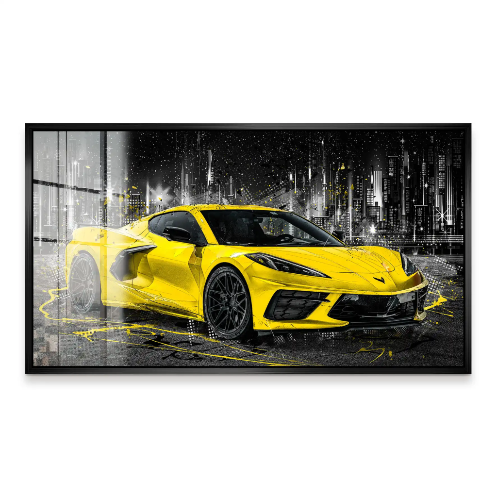 Corvette C8 Abstrakt Gelb Acrylglas Bild INGALERIE