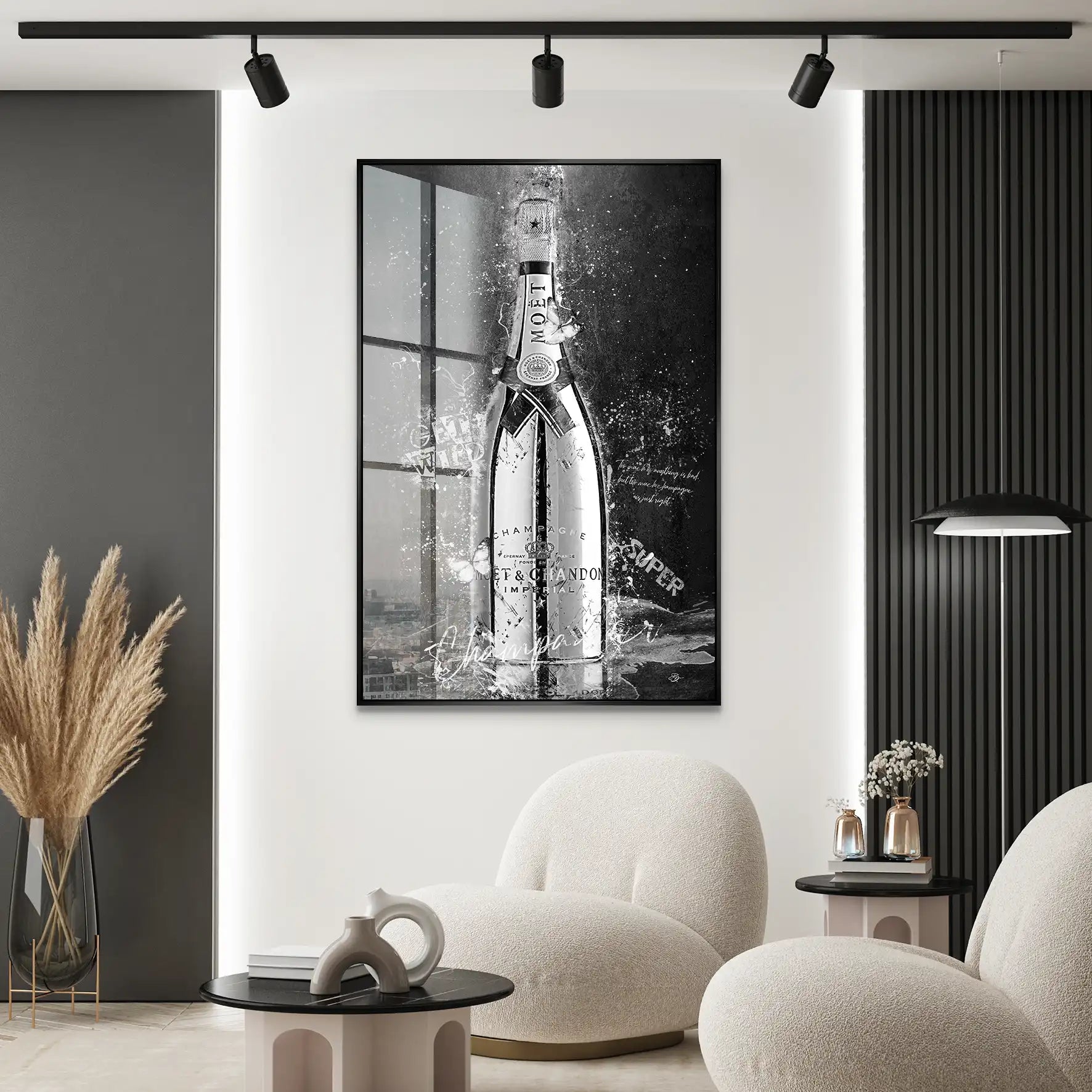 Champagner Black & White Acrylglas Bild INGALERIE