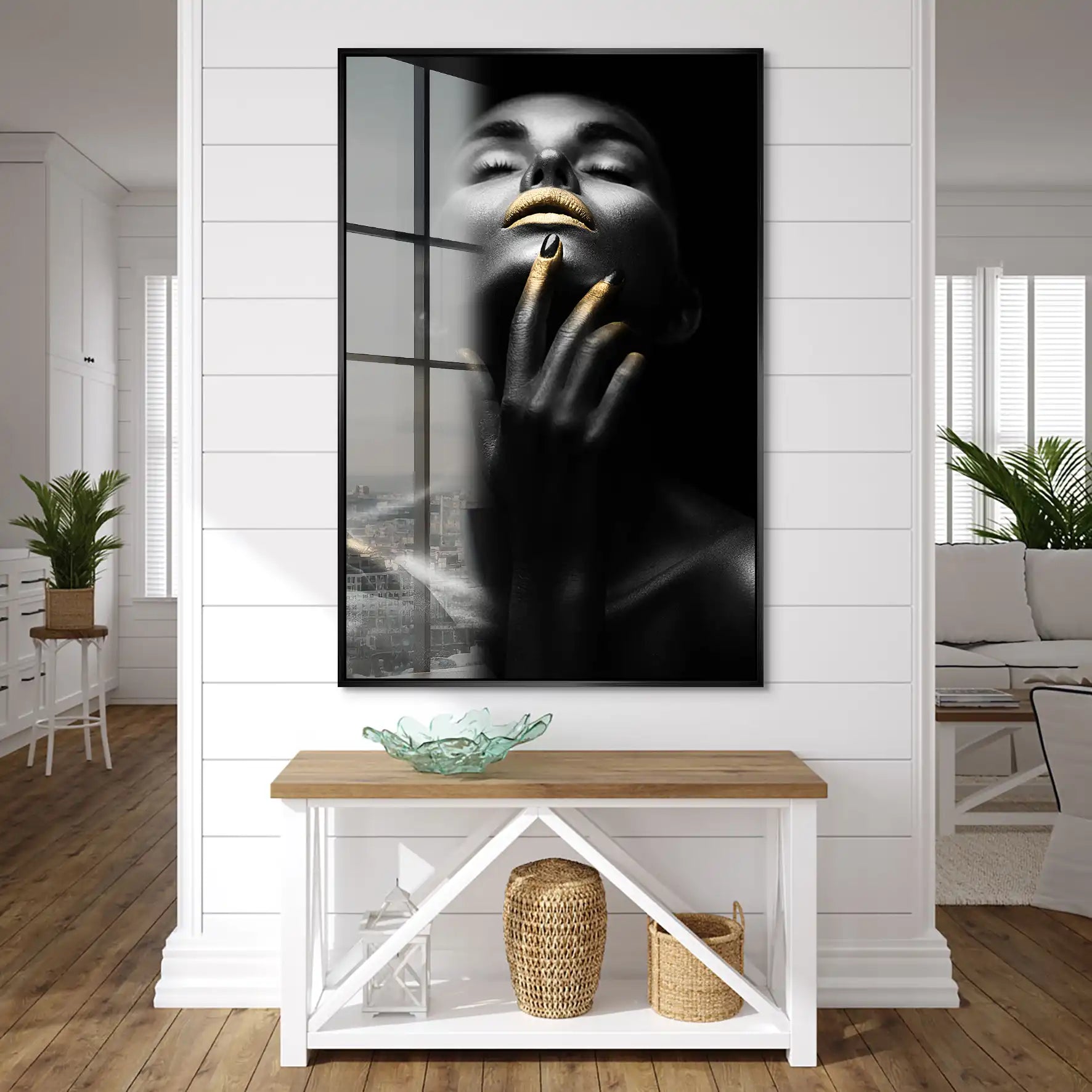 Erotische Frau Mit Goldenen Lippen Acrylglas Bild INGALERIE