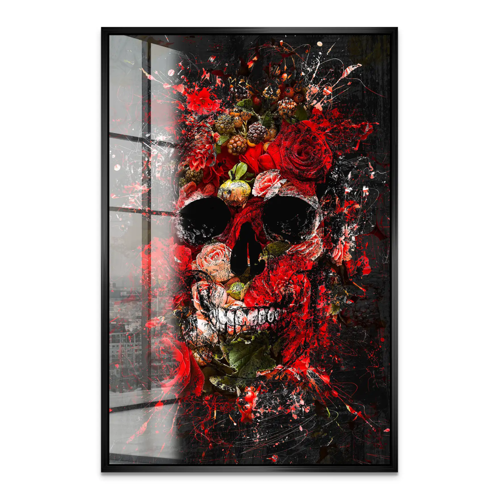 Totenkopf Abstrakt Rose Acrylglas Bild INGALERIE