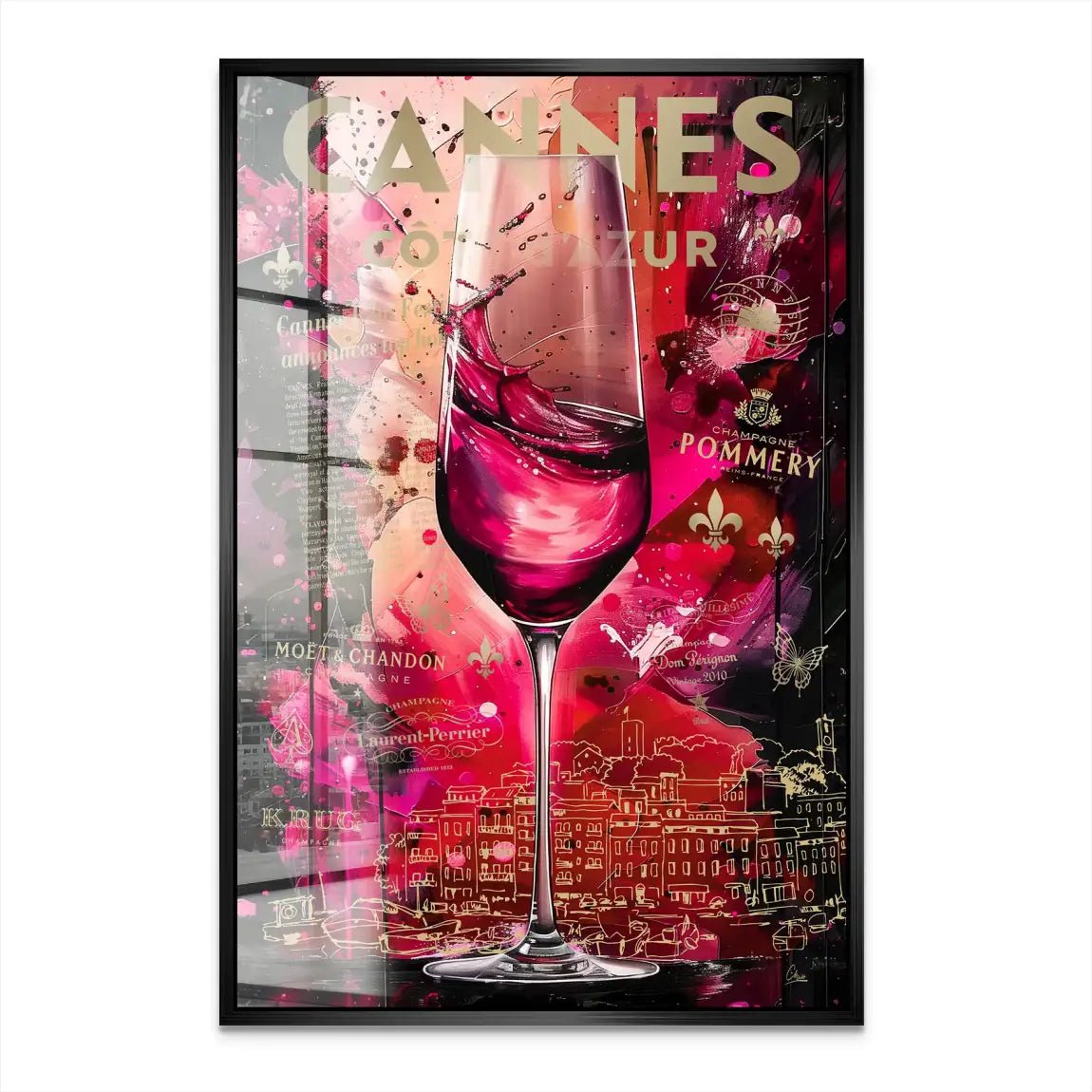 Cannes Champagner Pop Art Acrylglas Bild INGALERIE